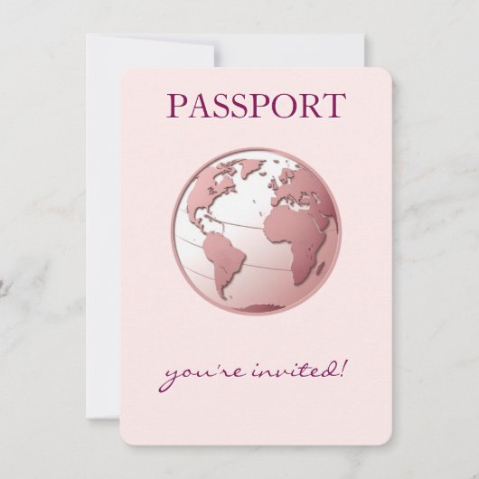 Pink Globe Passport Travel Baby Shower Kaart (Voorkant)