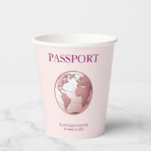Pink Globe Passport Travel Baby Shower Papieren Bekers (Voorkant)