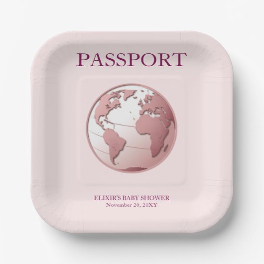 Pink Globe Passport Travel Baby Shower Papieren Bordje (Voorkant)