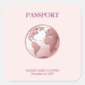 Pink Globe Passport Travel Baby Shower Vierkante Sticker (Voorkant)