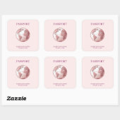 Pink Globe Passport Travel Baby Shower Vierkante Sticker (Vel)