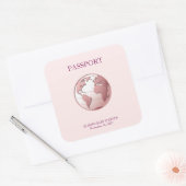 Pink Globe Passport Travel Baby Shower Vierkante Sticker (Envelop)