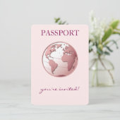 Pink Globe Passport Travel Display Shower Informatiekaartje (Staand voorkant)