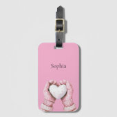 Pink Gloves White Heart   Bagagelabel (Voorkant (verticaal))