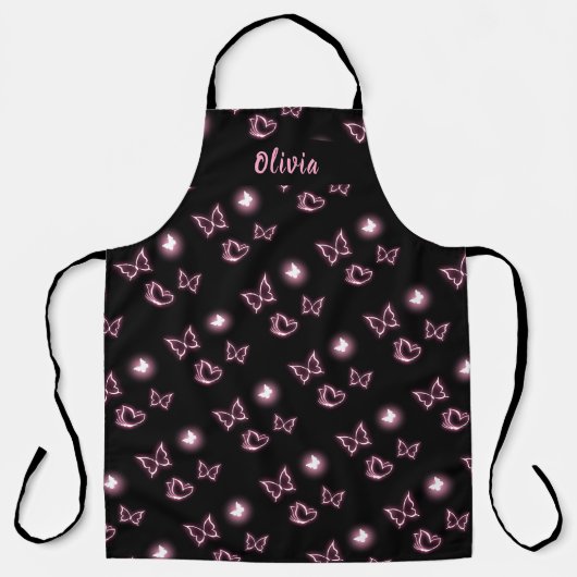 Pink Glow Butterfly Heart Pattern Apron Schort (Voorkant)