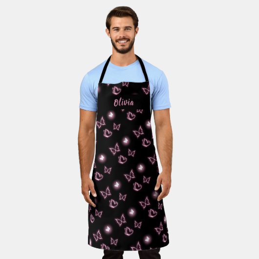Pink Glow Butterfly Heart Pattern Apron Schort (Gedragen)