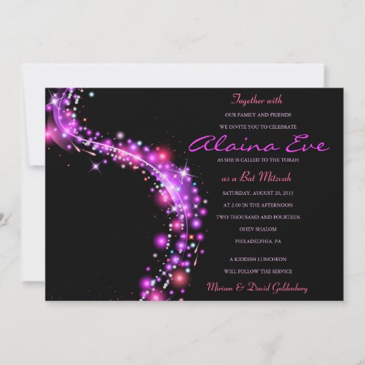 PINK GLOWING STARS Bat Mitzvah Invitation Kaart (Voorkant)