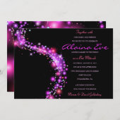PINK GLOWING STARS Bat Mitzvah Invitation Kaart (Voorkant / Achterkant)