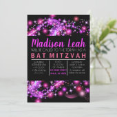 PINK GLOWING STARS Bat Mitzvah Invitation Kaart (Staand voorkant)