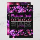 PINK GLOWING STARS Bat Mitzvah Invitation Kaart (Voorkant / Achterkant)
