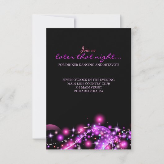 PINK GLOWING STARS Bat Mitzvah Party Card Kaart (Voorkant)