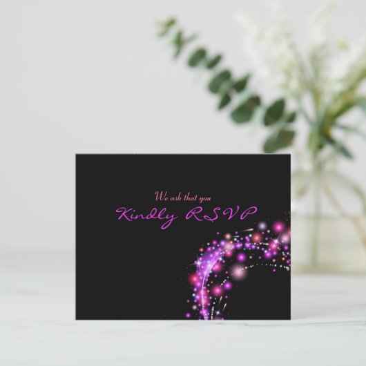PINK GLOWING STARS Bat Mitzvah Reply Card RSVP Kaartje (Staand voorkant)