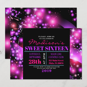 PINK GLOWING STARS Sweet Sixteen 16 Uitnodiging
