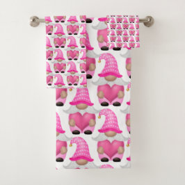Pink Gnomes Hearts Woodland Scandinavian Cute Bad Handdoek