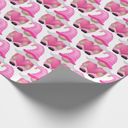 Pink Gnomes Hearts Woodland Scandinavian Cute Cadeaupapier (Hoek)