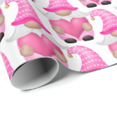 Pink Gnomes Hearts Woodland Scandinavian Cute Cadeaupapier (Rol Hoek)