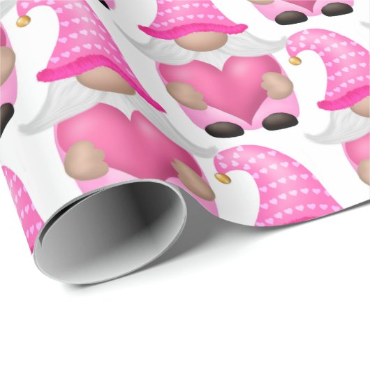 Pink Gnomes Hearts Woodland Scandinavian Cute Cadeaupapier (Rol Hoek)