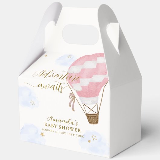Pink Gold Adventure Hot Air Balloon Baby shower Bedankdoosjes (Voorkant)