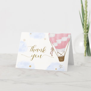 Pink Gold Adventure Hot Air Balloon Baby shower Bedankkaart