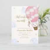 Pink Gold Adventure Hot Air Balloon Baby shower Kaart (Staand voorkant)