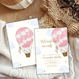 Pink Gold Adventure Hot Air Balloon Baby shower Kaart