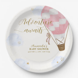 Pink Gold Adventure Hot Air Balloon Baby shower Papieren Bordje