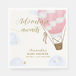Pink Gold Adventure Hot Air Balloon Baby shower Servet