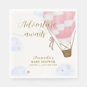 Pink Gold Adventure Hot Air Balloon Baby shower Servet