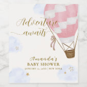 Pink Gold Adventure Hot Air Balloon Baby shower Wijn Etiket (Enkel label)