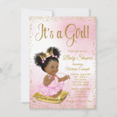Pink Gold African American Princess Baby shower Kaart (Voorkant)
