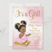 Pink Gold African American Princess Baby shower Kaart (Voorkant)