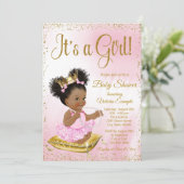 Pink Gold African American Princess Baby shower Kaart (Staand voorkant)