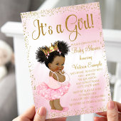 Pink Gold African American Princess Baby shower Kaart