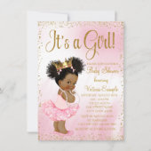 Pink Gold African American Princess Baby shower Kaart (Voorkant)