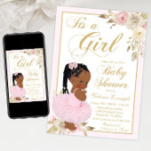 Pink Gold African Princess Tutu Baby shower Kaart