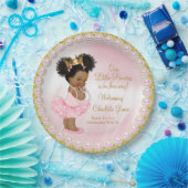 Pink Gold Afro Princess Baby shower Papieren Borde Papieren Bordje (Feest)