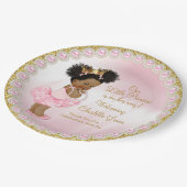 Pink Gold Afro Princess Baby shower Papieren Borde Papieren Bordje (Gekanteld)
