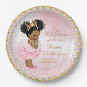 Pink Gold Afro Princess Baby shower Papieren Borde Papieren Bordje (Voorkant)