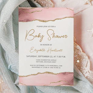 Pink Gold Agaat Baby shower Invitation