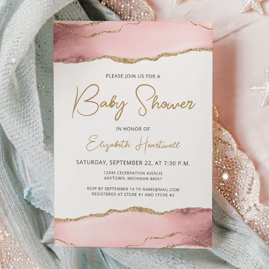 Pink Gold Agaat Baby shower Invitation