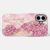 Pink Gold Agaat Marble Name Script Case-Mate iPhone Case (Achterkant (horizontaal))