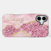 Pink Gold Agaat Marble Name Script iPhone Hoesje (Achterkant horizontaal)
