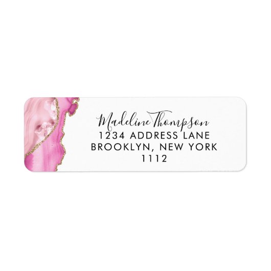 Pink Gold Agate Geode Script Typography Address Etiket (Voorkant)