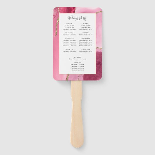 Pink Gold Agate Wedding Program Handwaaier (Achterkant)