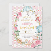 Pink Gold Alice in Wonderland Birthday Tea Party Kaart (Voorkant)
