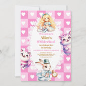 Pink Gold Alice in Wonderland Birthday Tea Party Kaart (Voorkant)