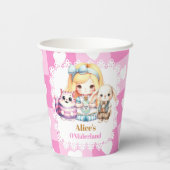 Pink Gold Alice in Wonderland Birthday Tea Party Papieren Bekers (Achterkant)