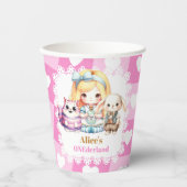 Pink Gold Alice in Wonderland Birthday Tea Party Papieren Bekers (Voorkant)