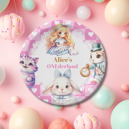 Pink Gold Alice in Wonderland Birthday Tea Party Papieren Bordje