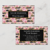 Pink, Gold and Black Floral Roses with Diamonds Bu Visitekaartje (Voorkant / Achterkant)
